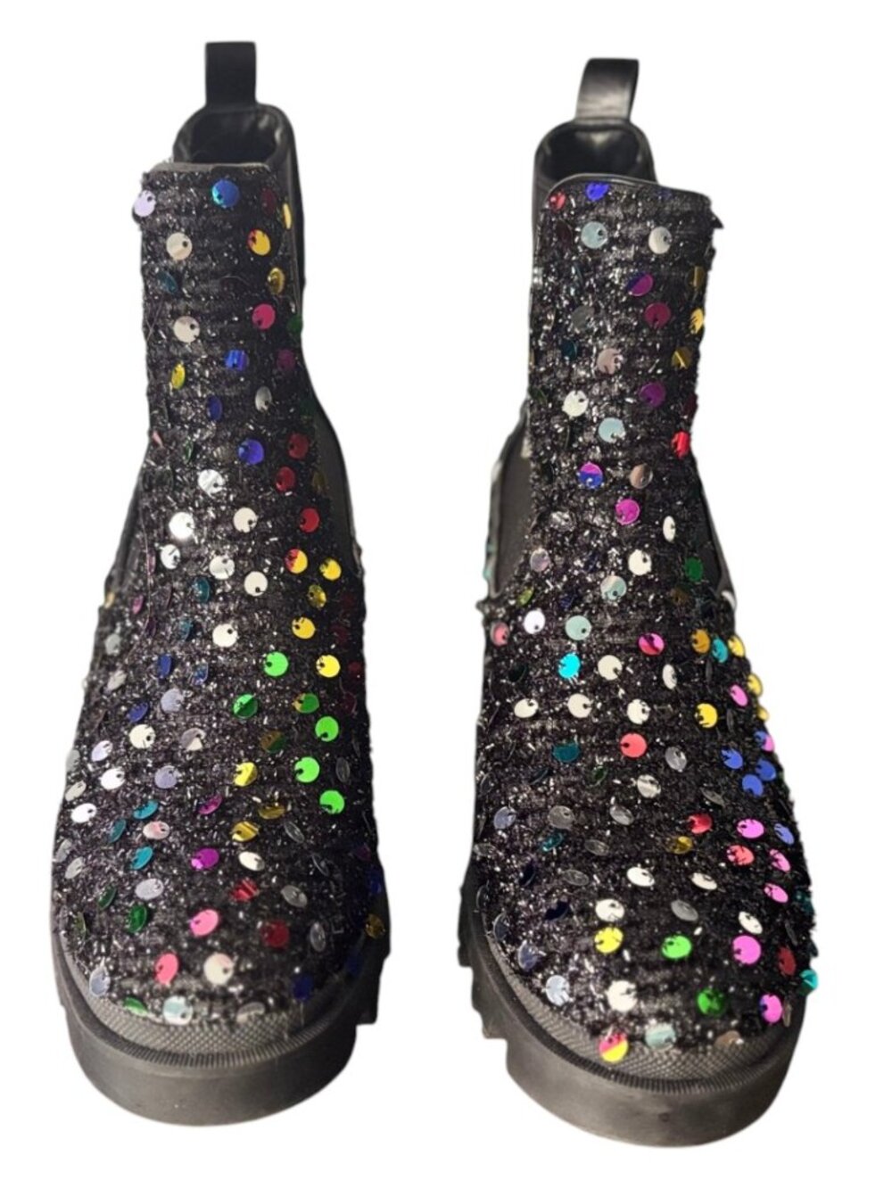 Betsey Johnson, 7.5M Rowann Bootie, Black with Rainbow Sequence